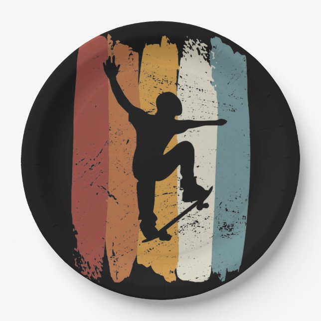 Retro vintage Skateboard Paper Plate (Front)