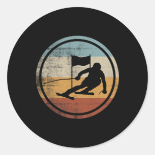 Retro Vintage Ski Skier Design Skiing Slalom  Classic Round Sticker