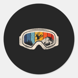 Retro vintage skiing expert snow ski sports lover classic round sticker