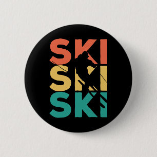 Retro Vintage Skiing Gift For Skiers 6 Cm Round Badge