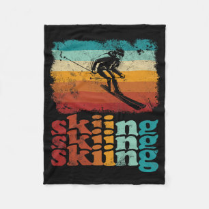 Retro Vintage Skiing Ski Lover Skiing Fleece Blanket