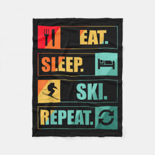 Retro vintage skiing snow  fleece blanket