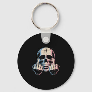 Retro Vintage Skull Face Funny Middle Finger Graph Key Ring