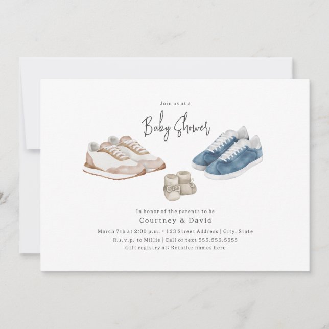 Retro Vintage Sneaker Shoes Baby Shower Invitation (Front)