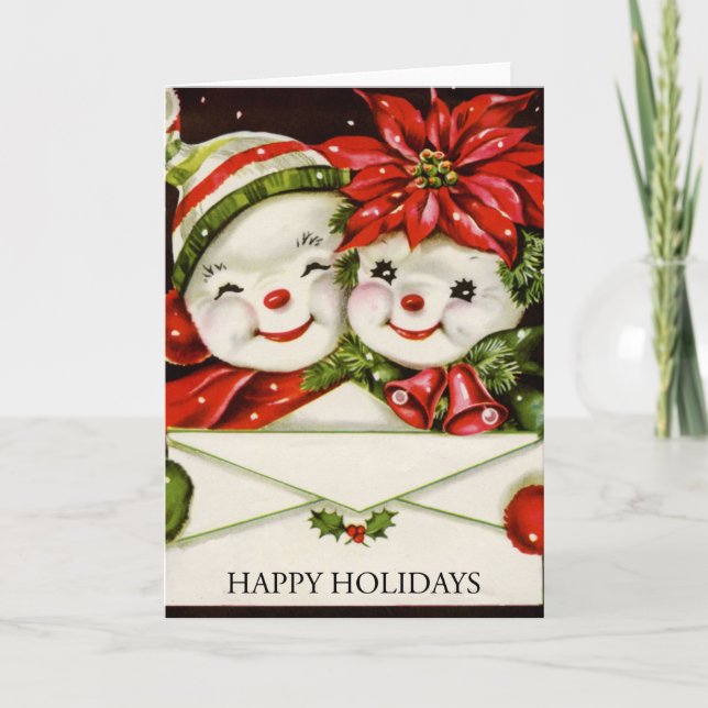Retro vintage Snowman Christmas greeting card (Front)