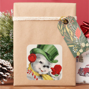 Retro Vintage snowman Christmas Holiday sticker