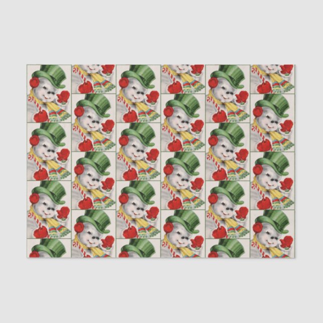 retro vintage snowman Christmas Holiday tissue Tissue Paper (Front)