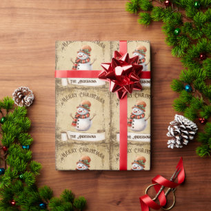 Retro Vintage Snowman Custom Merry Christmas Wrapping Paper