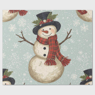 Retro Vintage Snowman Cute Christmas Wrapping Paper