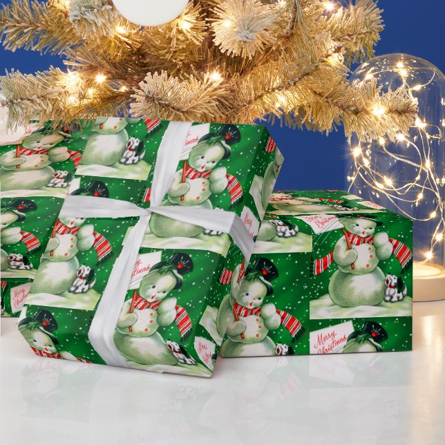 Retro Vintage snowman Holiday party wrap Wrapping Paper (Holidays)