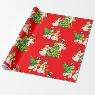 Retro Vintage Snowmen Wrapping Paper