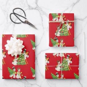 Retro Vintage Snowmen Wrapping Paper Sheet