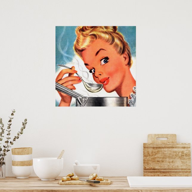 retro vintage soup cooking lady poster (Kitchen)