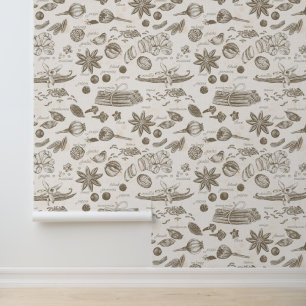 Retro Vintage Spices with Names Kitchen Wallpaper