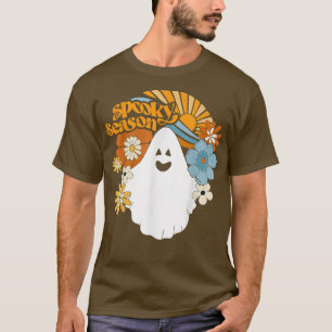 Retro Vintage Spooky Season Flower Ghost Halloween T-Shirt