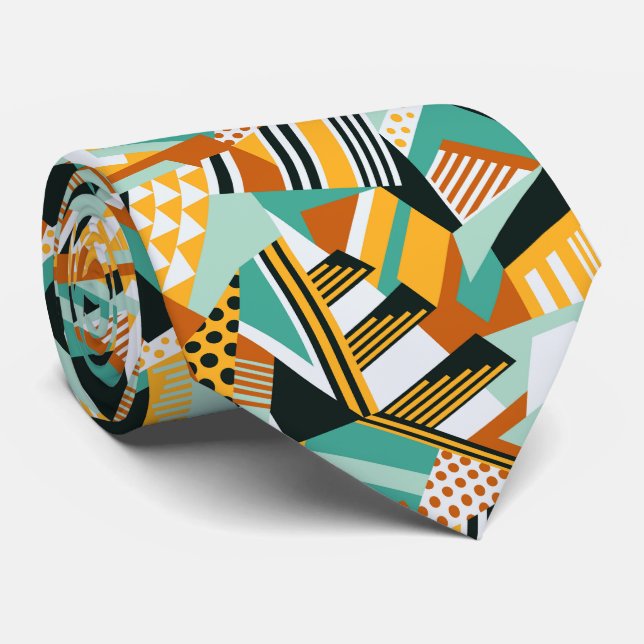 Retro vintage sportswear geometric pattern tie (Rolled)