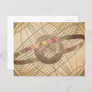 Retro vintage star map astrology symbols globe postcard