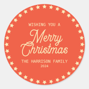 Retro Vintage Stars Circle Christmas Holidays Classic Round Sticker