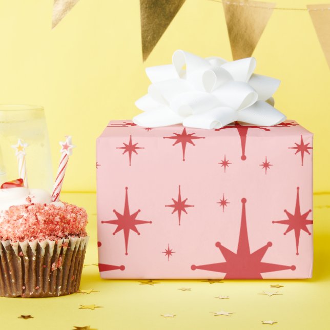 Retro Vintage Stars Pink and Red Wrapping Paper (Birthday Party)