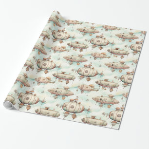 Retro Vintage Steampunk Blimp Wrapping Paper