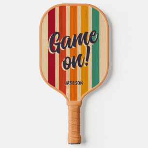 Retro Vintage Stripes Custom Name Fun Game on! Pickleball Paddle