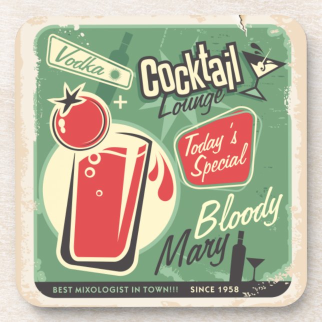 Retro Vintage Style Cocktail Poster Coaster (Front)