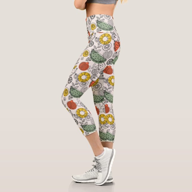 Retro Vintage Style Fruit Pattern Capri Leggings (Left)