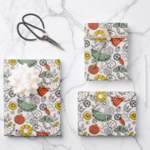 Retro Vintage Style Fruit Pattern Wrapping Paper Sheet