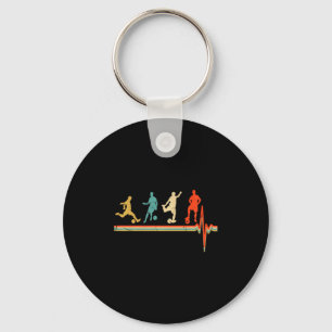Retro Vintage Style Heartbeat Funny Soccer Players Key Ring