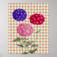 Retro Vintage Style Hydrangea Flower Art Poster