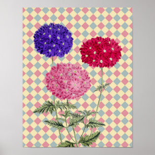 Retro Vintage Style Hydrangea Flower Art Poster