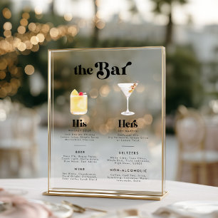 Retro Vintage Style Signature Drinks Bar Menu Acrylic Sign