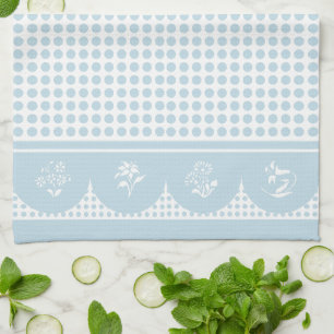 Retro Vintage style sky blue polka dot scallop  Tea Towel