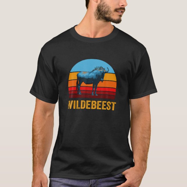 Retro Vintage Style Sunset Wildebeest T-Shirt (Front)
