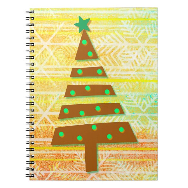 Retro Vintage Style Yellow Christmas Tree Art Notebook (Front)