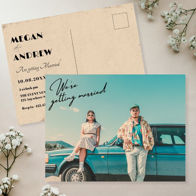 Retro vintage stylish photo wedding postcard (Creator Uploaded)