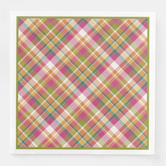 Retro Vintage Summer Plaid Tartan Squares Pattern Napkin (Front)