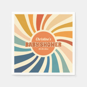 Retro Vintage Sun Rainbow Baby Shower Napkin