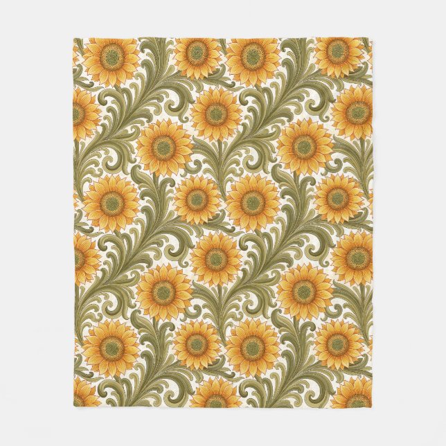 Retro Vintage Sunflower Pattern Fleece Blanket (Front)