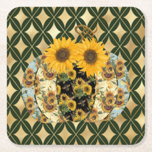 Retro Vintage Sunflower Pumpkin Paper Coasters