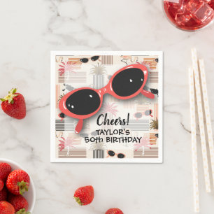 Retro Vintage Sunglasses Flamingos Palms Napkin