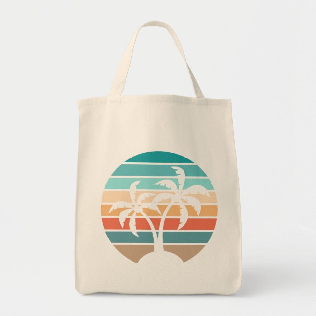 Retro Vintage Sunset and Palm Trees Tote Bag (Front)