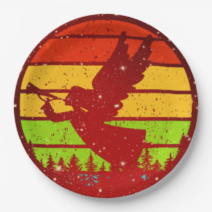 Retro Vintage Sunset Angel with Horn 9" Paper Plate