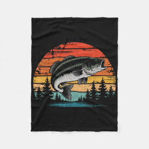 Retro Vintage Sunset B Fish Fishing Fisherman Fish Fleece Blanket