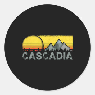 Retro Vintage Sunset Cascadia Mountain Camping And Classic Round Sticker
