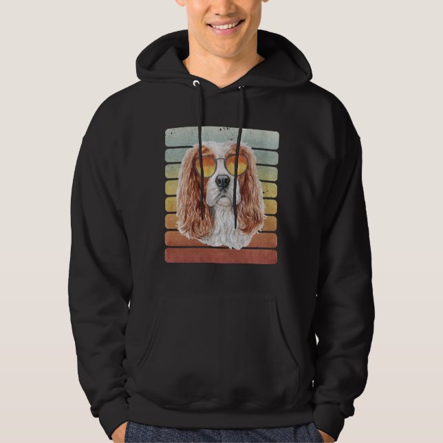 Retro Vintage Sunset Cavalier King Mum Dad Hoodie (Front)