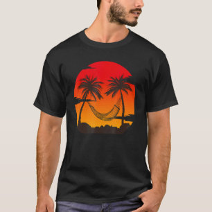 Retro Vintage Sunset Coco Palm Tree  Tropical Beac T-Shirt