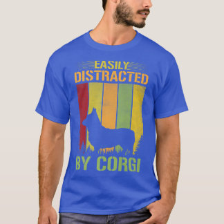 Retro Vintage Sunset Easily Distracted By Corgi Fu T-Shirt
