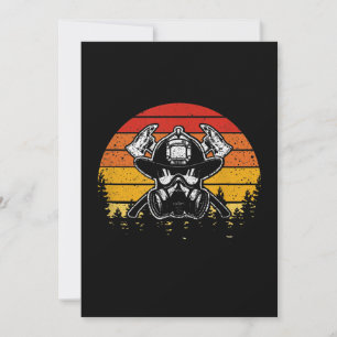 Retro Vintage Sunset Firefighter Gifts Firefight Holiday Card