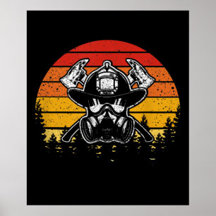 Retro Vintage Sunset Firefighter Gifts Firefight Poster